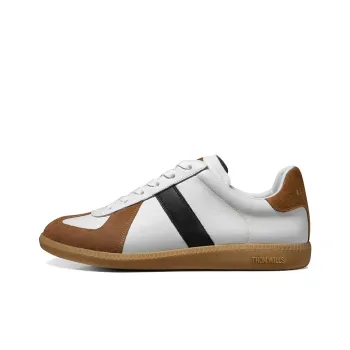 THOM WILLS Vintage Trendy Versatile German Army Trainers Low Top Skateboard Shoes Men's Light Brown White
