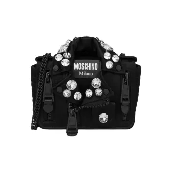MOSCHINO Silk With Viscose Biker Bag, Shoulder Bag, Crossbody Bag Small Size Women's Black