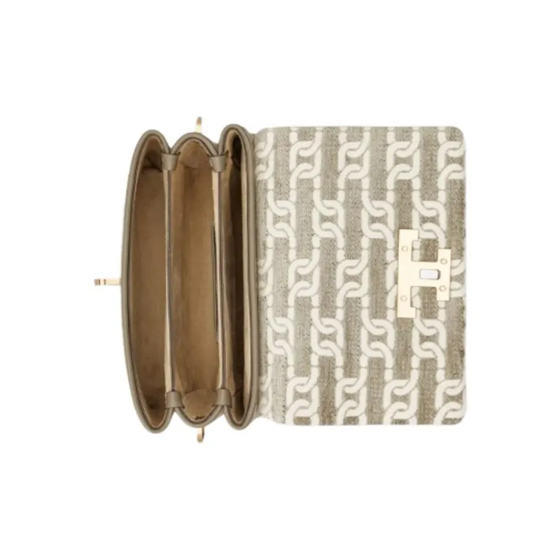 TOD'S Timeless Leather With Fabric Handbag, Shoulder Bag Mini Women's Cream Gray-3