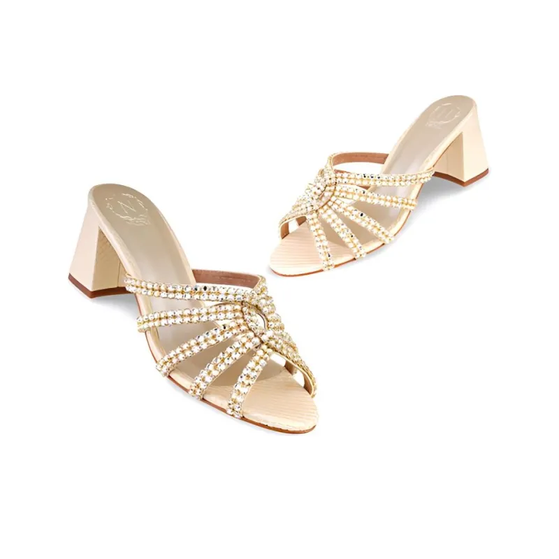 NICOLI Slide Slippers 7cm Women's Gold-4