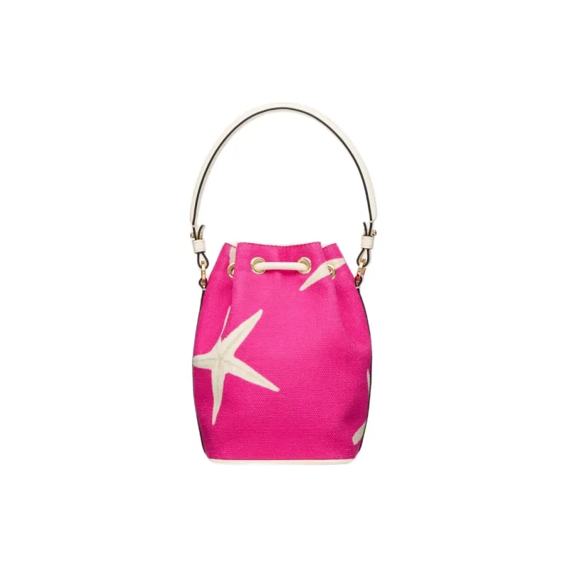 Valentino GARAVANI Canvas Bag, Bucket Bag, Handbag, Shoulder Bag, Crossbody Bag Women's Ivory White & Pink-2
