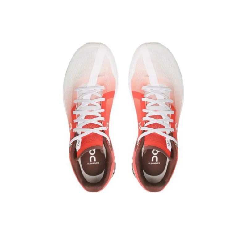 On Cloudflow Cushioning Wear Resistant Low Top Running Shoes Women's Red White-3