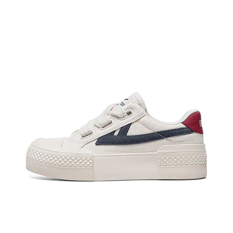 WARRIOR Canvas Shoes Women's Low Top Beige Dark Blue Red-0
