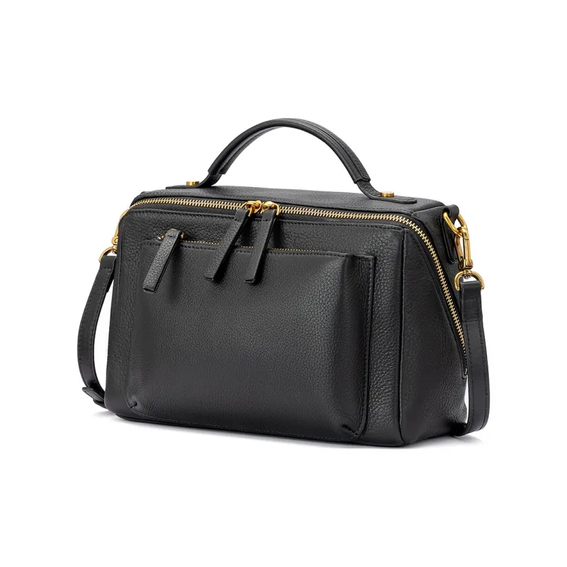 ROBERTA DI CAMERINO Cow Leather Mom Bag, Portable Crossbody Bag, Shoulder Bag Regular Women's Black/Khaki-1