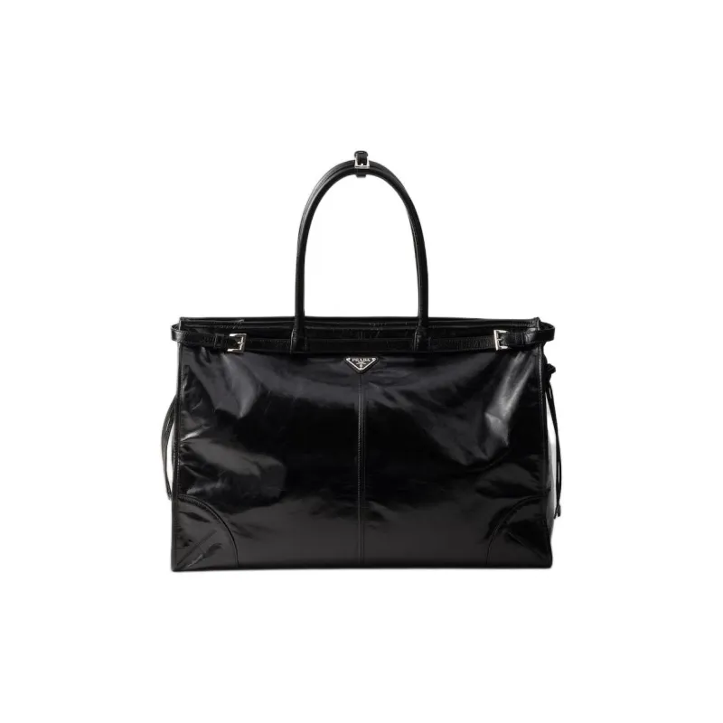 PRADA Leather Tote Bag, Shopping Bag, Handbag Men's Black-0