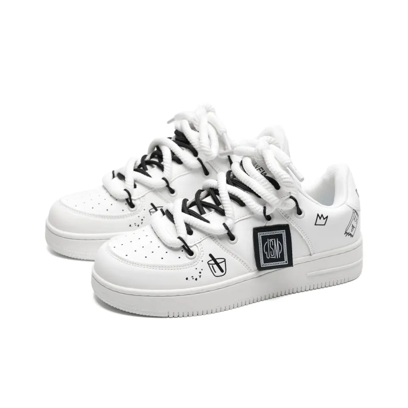 Circle Small Coverage Slip Resistant Waterproof Lightweight Low Top Skateboard Shoes Unisex White Black-2