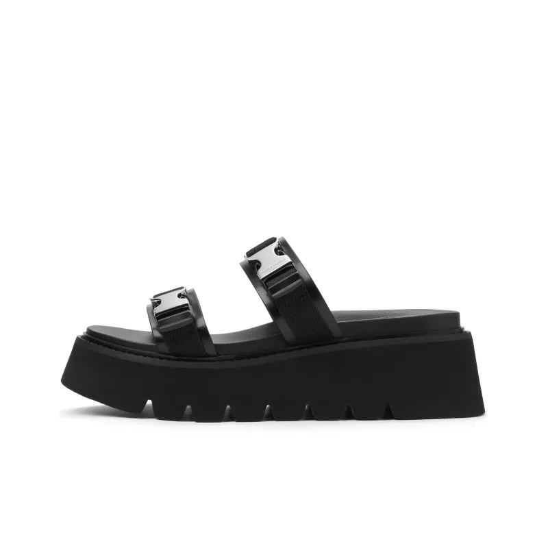 CHARLES&KEITH EVA Slide Slippers 6cm Women's Beige/Beige/Black-5