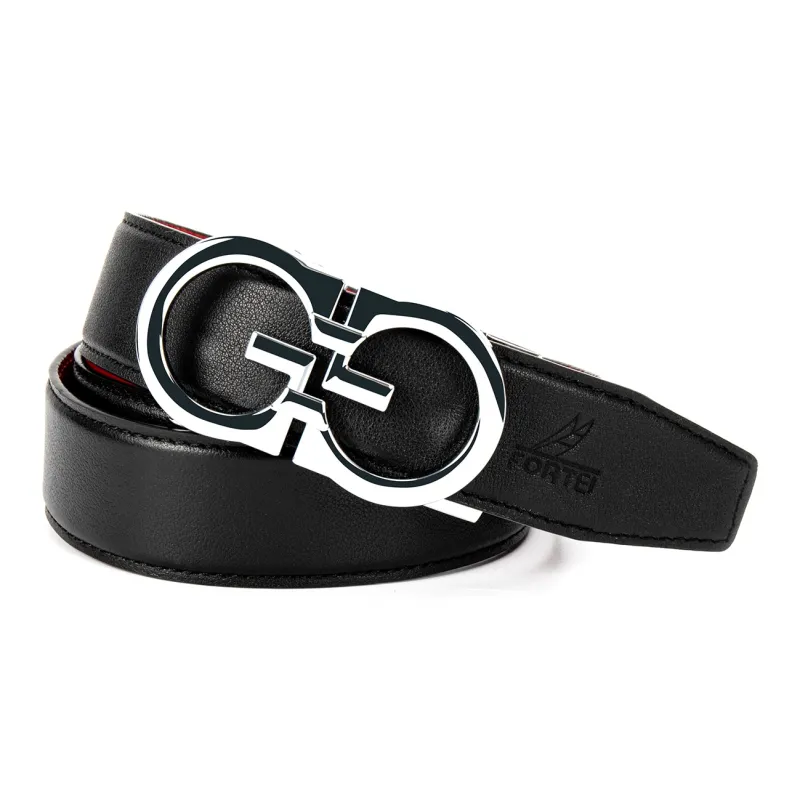 FORTEI Top Grain Cow Leather Belts Men's Black Width 3.5cm Gift Box Set-2