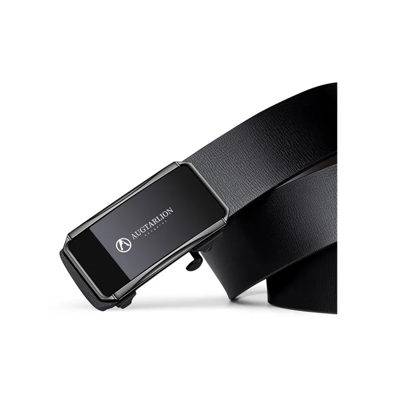 AUGTARLION Business Youth Mirror Finish Smooth Buckle Cow Leather Leather Belts Men's Gunmetal 3.5cm-4