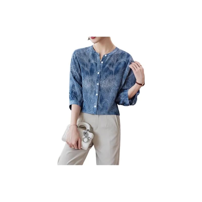 Yi Mengyuan Silk Shirt Women's Blue-2