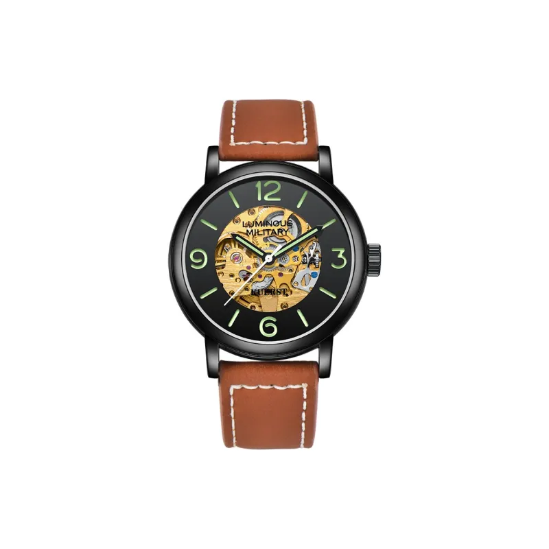 KUERST Automatic Mechanical Movement Cow Leather Strap Watch Men's Watches Black Dial-10