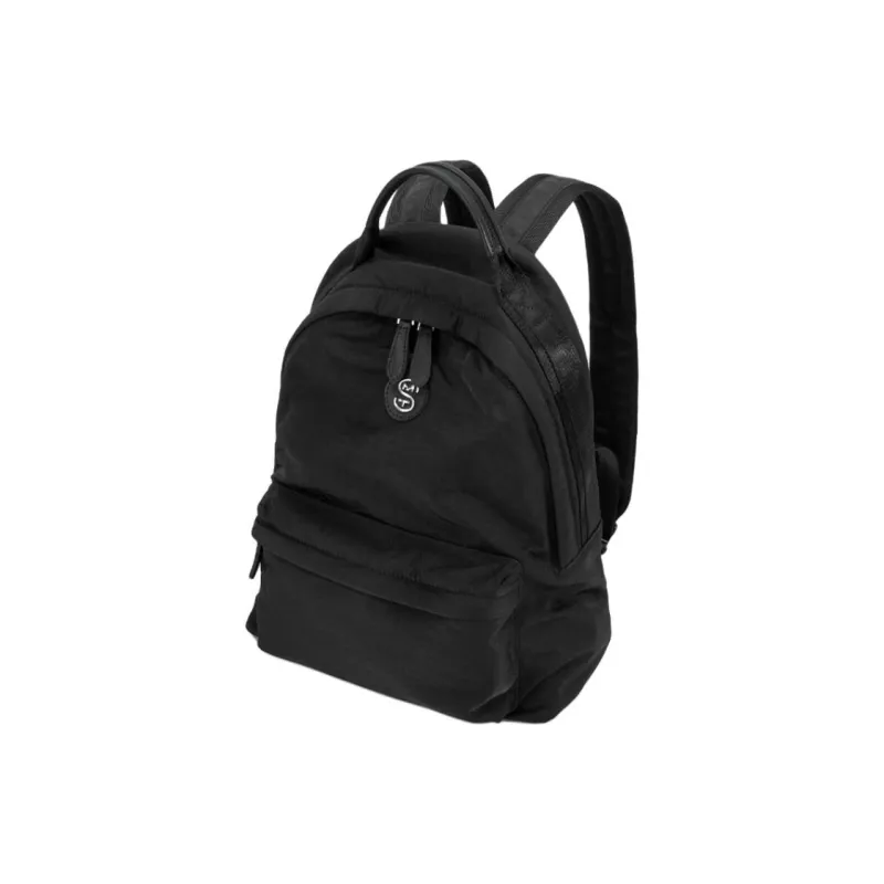 Simedin Fabric Bonded Dyed Tanned Top Grain Cow Leather One Shoulder Backpack Large Size Unisex Deep Black-1