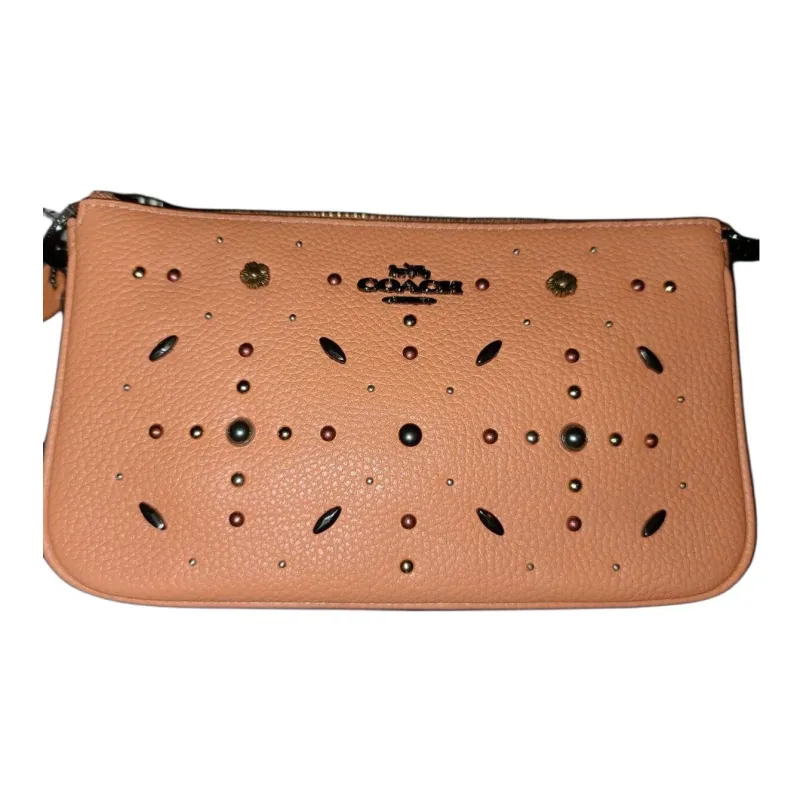 COACH Nolita Pebbled Leather Mahjong Bag Shoulder Bag Wrist Bag Clutch Small Size Women's Orange-3