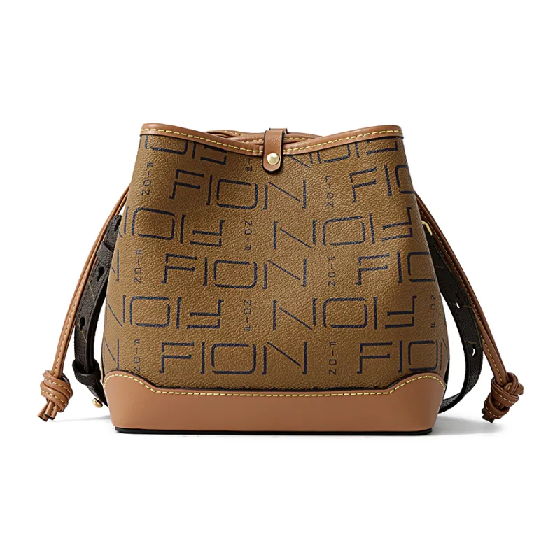 FION Artificial Leather Crossbody Bag Shoulder Bag Medium Size Women's Coffee/Caramel-3