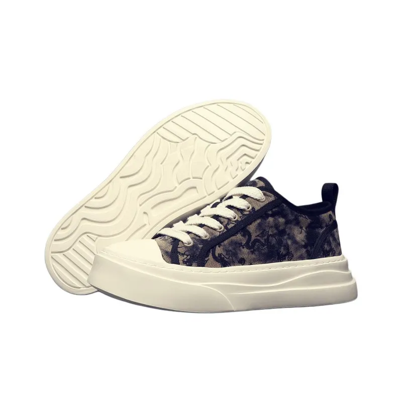 JANE HARLOW Breathable Lightweight Height Increasing Low-Top Skateboard Shoes Men's Black Apricot-4