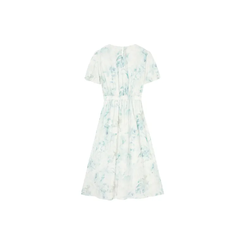 DIALOGUE Short Sleeved Dresses Women's Light Aqua Blue Print-1