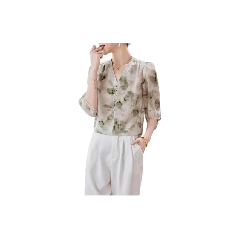 Yi Mengyuan Silk Shirt Women's Green-1