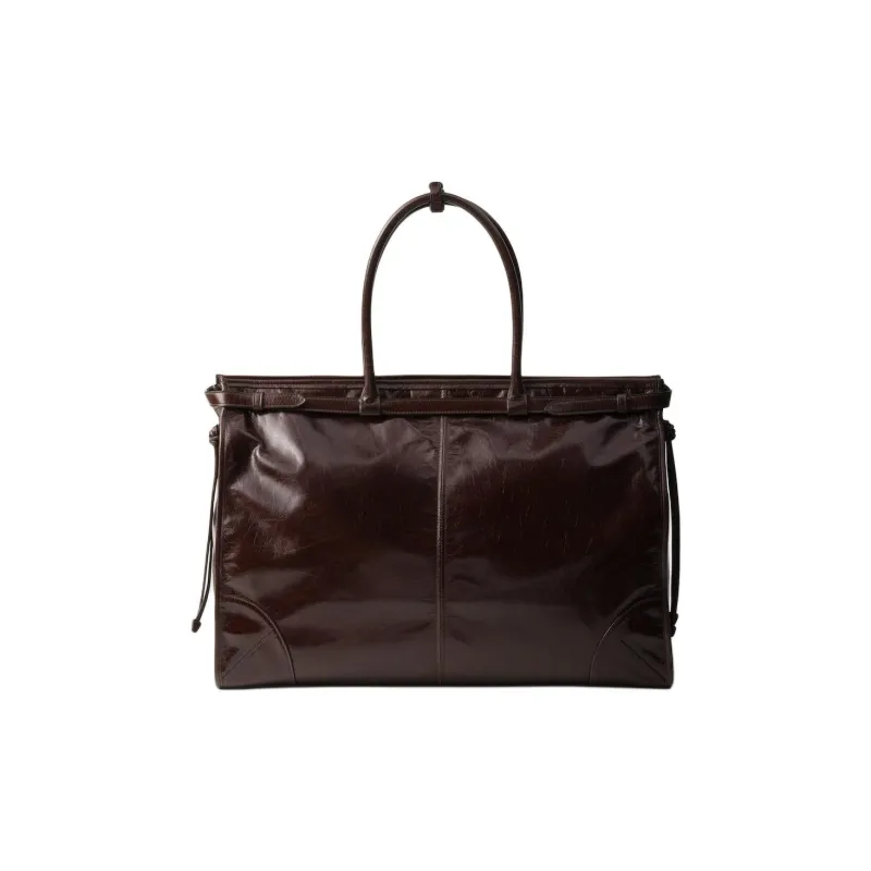 PRADA Leather Tote Bag Shopping Bag Handbag Men's Dark Brown-2