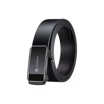 AUGTARLION Business Youth Mirror Finish Smooth Buckle Cow Leather Leather Belts Men's Gunmetal 3.5cm
