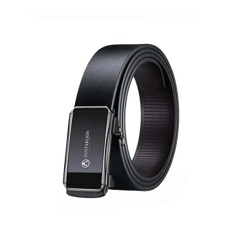 AUGTARLION Business Youth Mirror Finish Smooth Buckle Cow Leather Leather Belts Men's Gunmetal 3.5cm-0