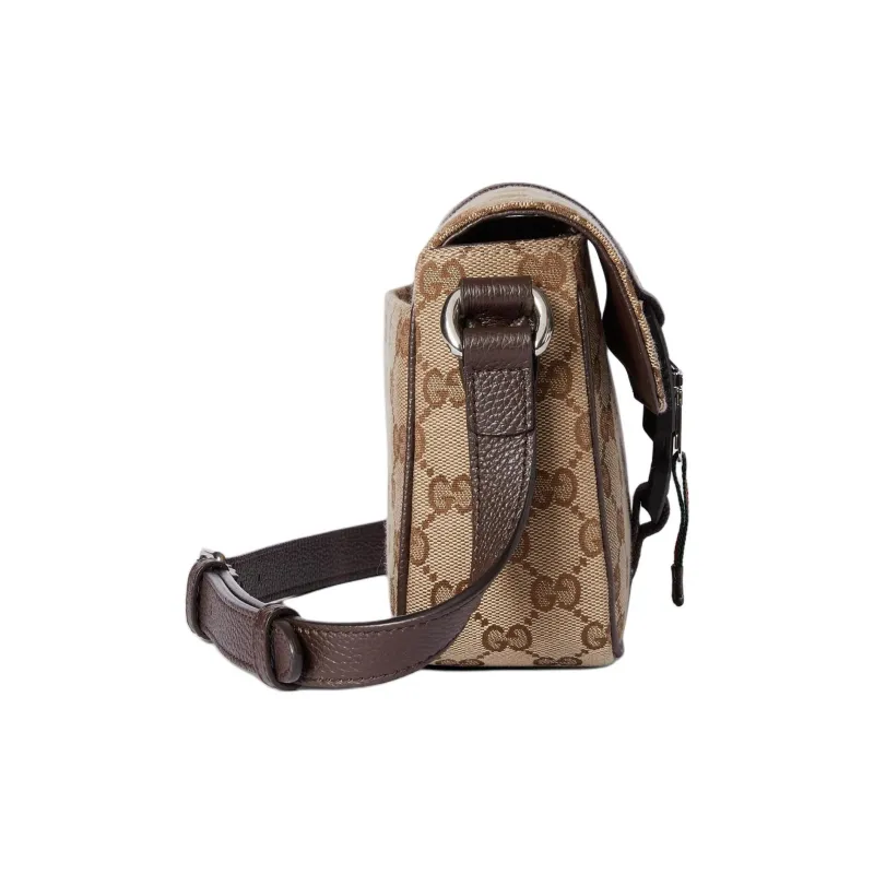 GUCCI Canvas With Leather Crossbody Bag Shoulder Bag Mini Men's Beige & Ebony-2