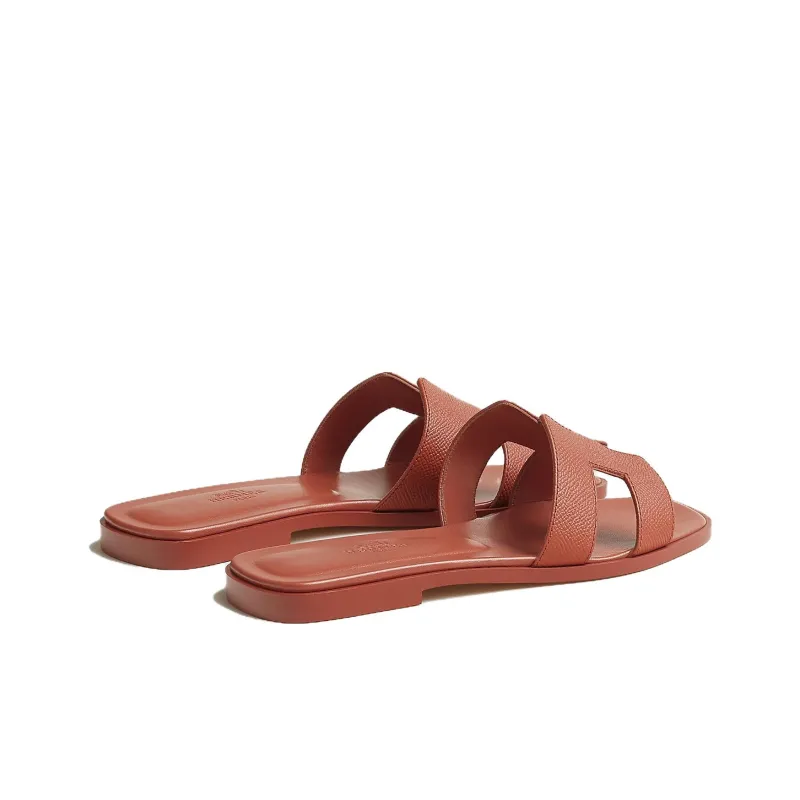 HERMES Oran Slide Slippers Women's Dark Orange-3