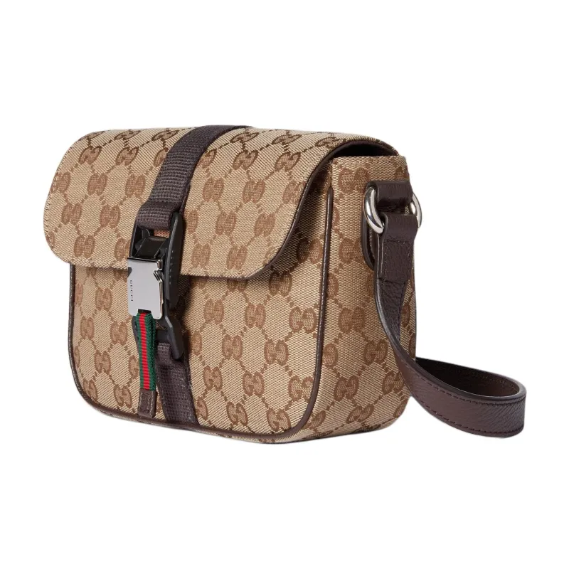 GUCCI Canvas With Leather Crossbody Bag Shoulder Bag Mini Men's Beige & Ebony-1