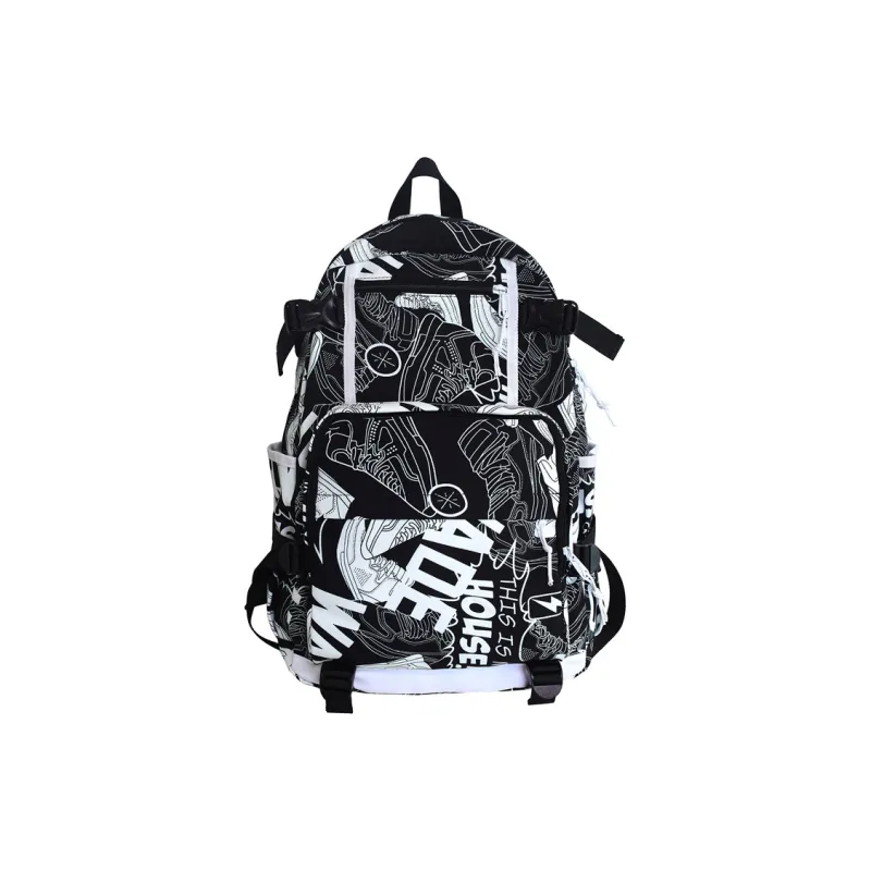 GEERDUN Nylon Backpack Regular Unisex Rendering White/Letter Black/Camouflage Black/Shoes White-7