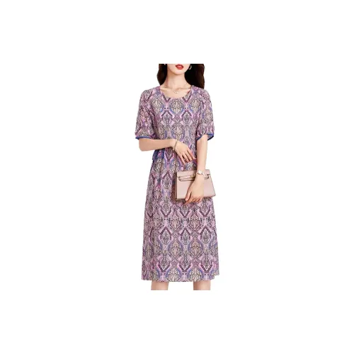 Yi Mengyuan Short-Sleeved Dresses Women's Violet