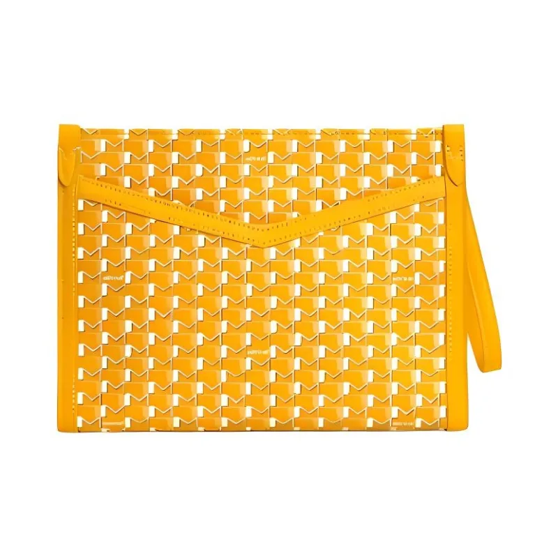 Moynat Canvas With Leather Trim Clutch Medium Size Women's Yellow & White-0