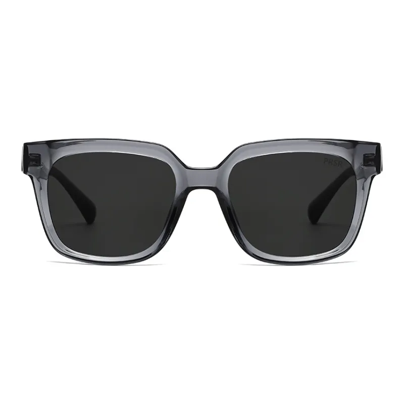 Prsr Plate Frame TR/Memory Plastic Square Sunglasses Unisex Black/Blue Gray-6