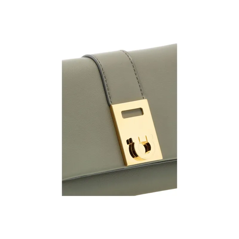 FERRAGAMO Cow Leather Wallet Trumpets Women's Gray White-4
