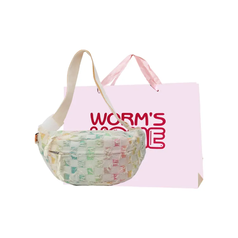 Worm's Home Canvas Bag, One Shoulder Portable Sling Bag, Crossbody Bag Regular Women's Small Plaid/Square/Stars-5