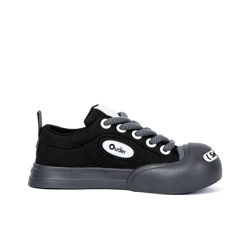 Ouder Smiler Laughs Series Anti Slip Wear Resistant Low Top Canvas Skateboard Shoes Unisex Black-1