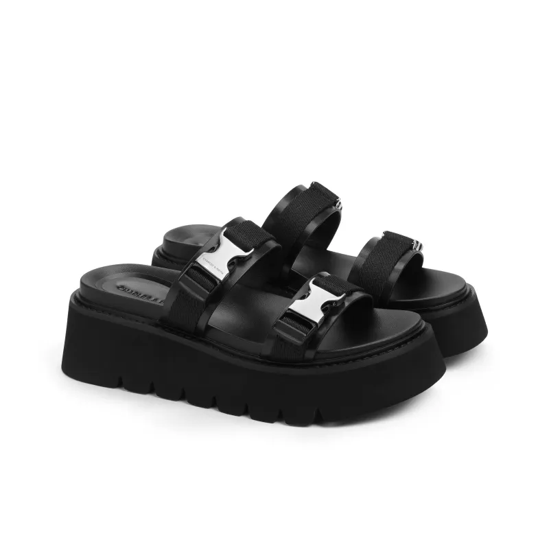 CHARLES&KEITH EVA Slide Slippers 6cm Women's Beige/Beige/Black-6