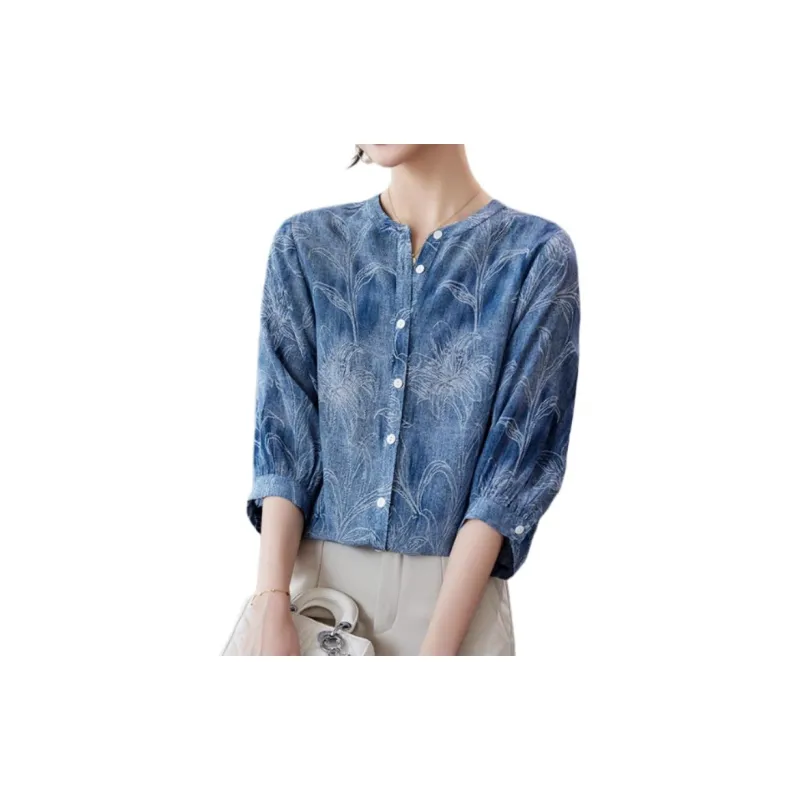 Yi Mengyuan Silk Shirt Women's Blue-1
