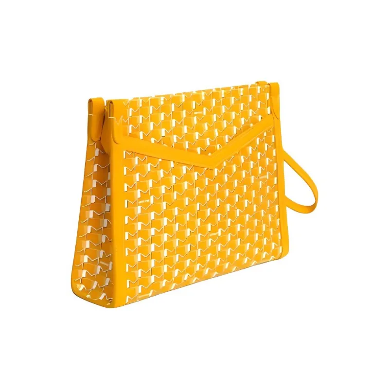 Moynat Canvas With Leather Trim Clutch Medium Size Women's Yellow & White-1