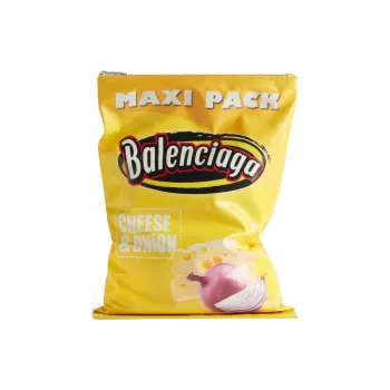 Balenciaga Smooth Finish Calfskin Potato Chip Bag Clutch Women's Yellow
