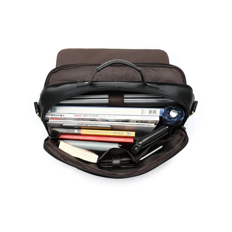 DOSRFINI Cow Leather Briefcase, One Shoulder Handbag Regular Men's Black-4