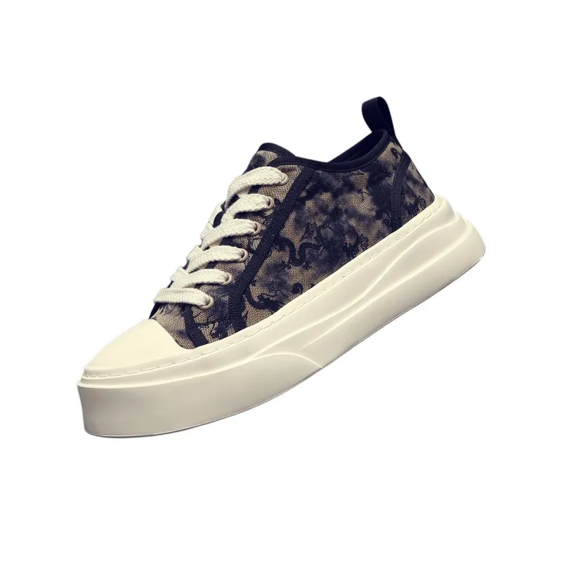 JANE HARLOW Breathable Lightweight Height Increasing Low-Top Skateboard Shoes Men's Black Apricot-1