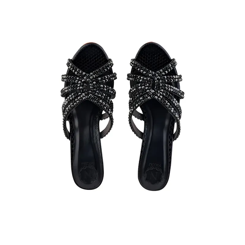 NICOLI Slide Slippers 7cm Women's Black-4