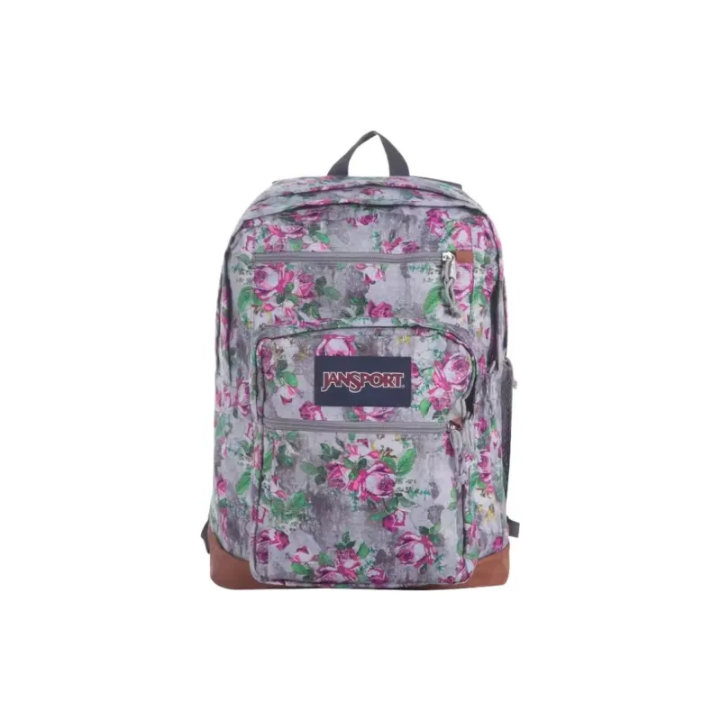 JanSport Fabric With Leather Backpack Large Size Unisex Cherry Blossom Cheongsam Color-0