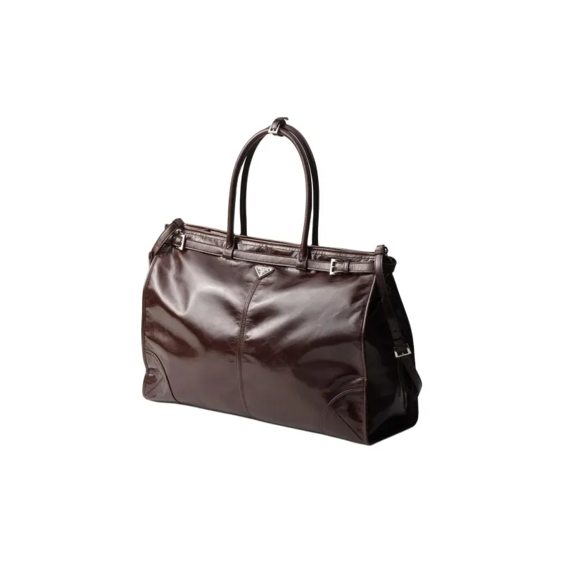 PRADA Leather Tote Bag Shopping Bag Handbag Men's Dark Brown-1