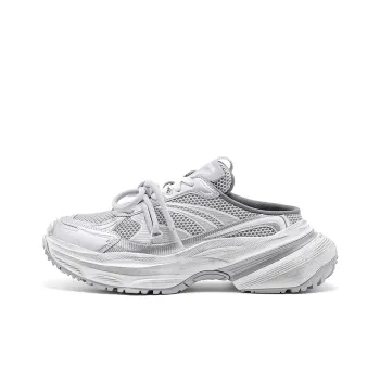 STARTER Chunky Open Heel Slippers Low Top Chunky Sneakers Women's Silver Gray