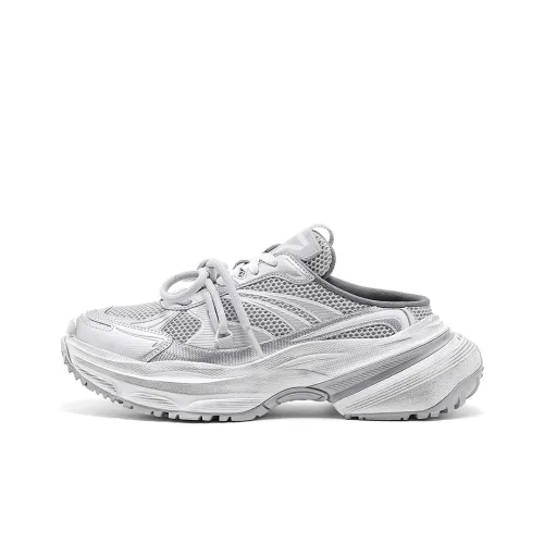 STARTER Chunky Open Heel Slippers Low Top Chunky Sneakers Women's Silver Gray