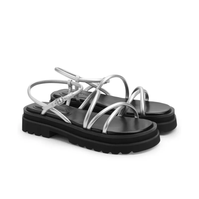 CHARLES&KEITH Small Ck One Strap Sandals 4.1cm Women's Silver/Silver/Beige/Beige/Black-1