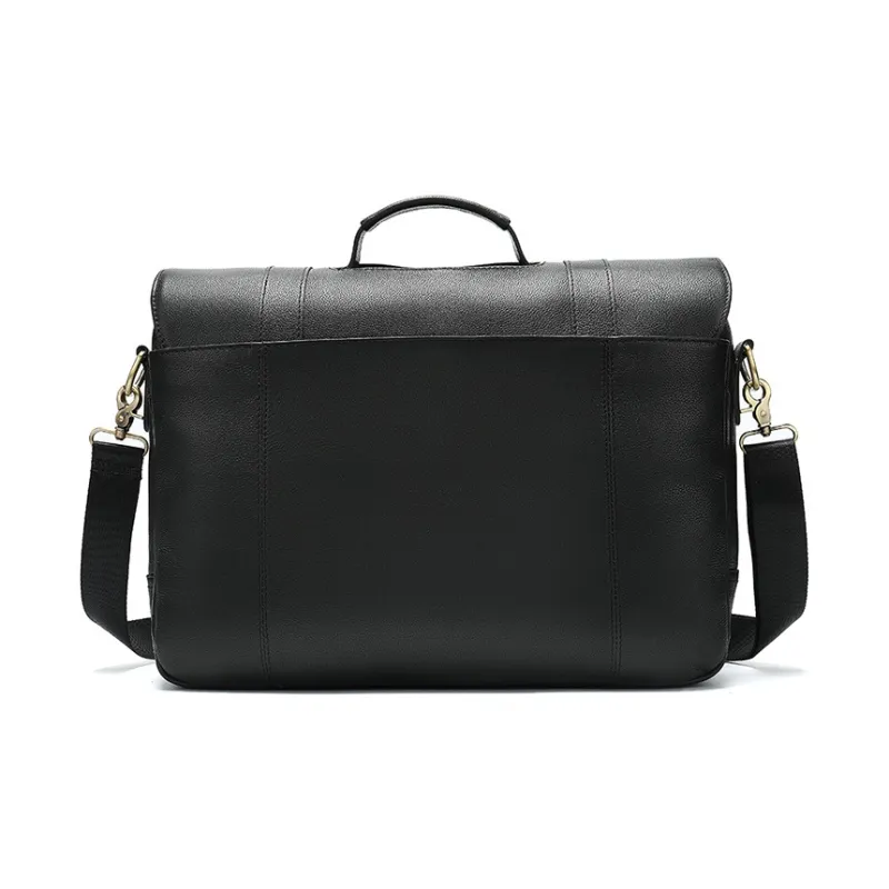 DOSRFINI Cow Leather Briefcase, One Shoulder Handbag Regular Men's Black-3
