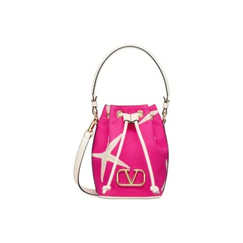 Valentino GARAVANI Canvas Bag, Bucket Bag, Handbag, Shoulder Bag, Crossbody Bag Women's Ivory White & Pink