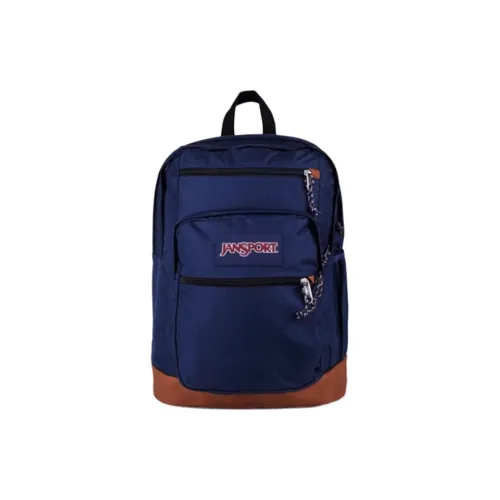 JanSport Fabric With Leather Backpack Large Size Unisex Navy Blue
