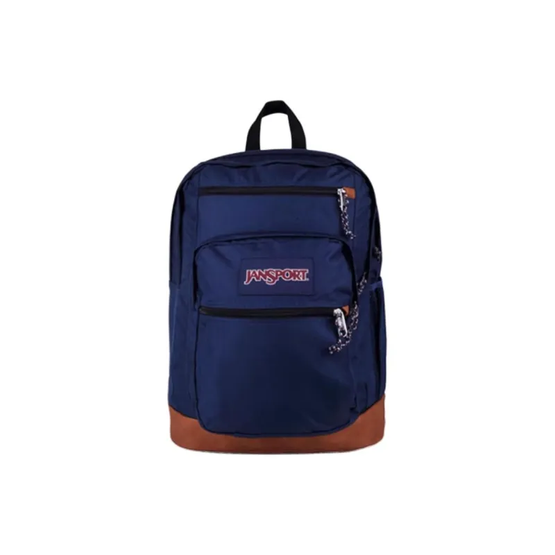 JanSport Fabric With Leather Backpack Large Size Unisex Navy Blue-0